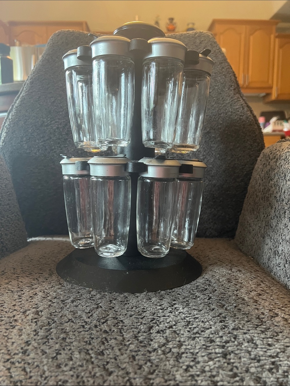 Rotating Spice Rack Carousel with Glass Jars - Blackened